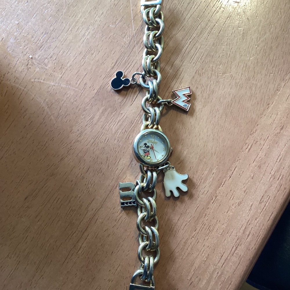 Genuine Disney (MK2095) Gold Tone Mickey Mouse Charm Style Collectible Watch